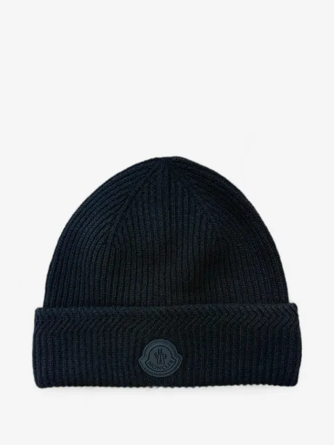 Moncler logo-patch ribbed beanie hat