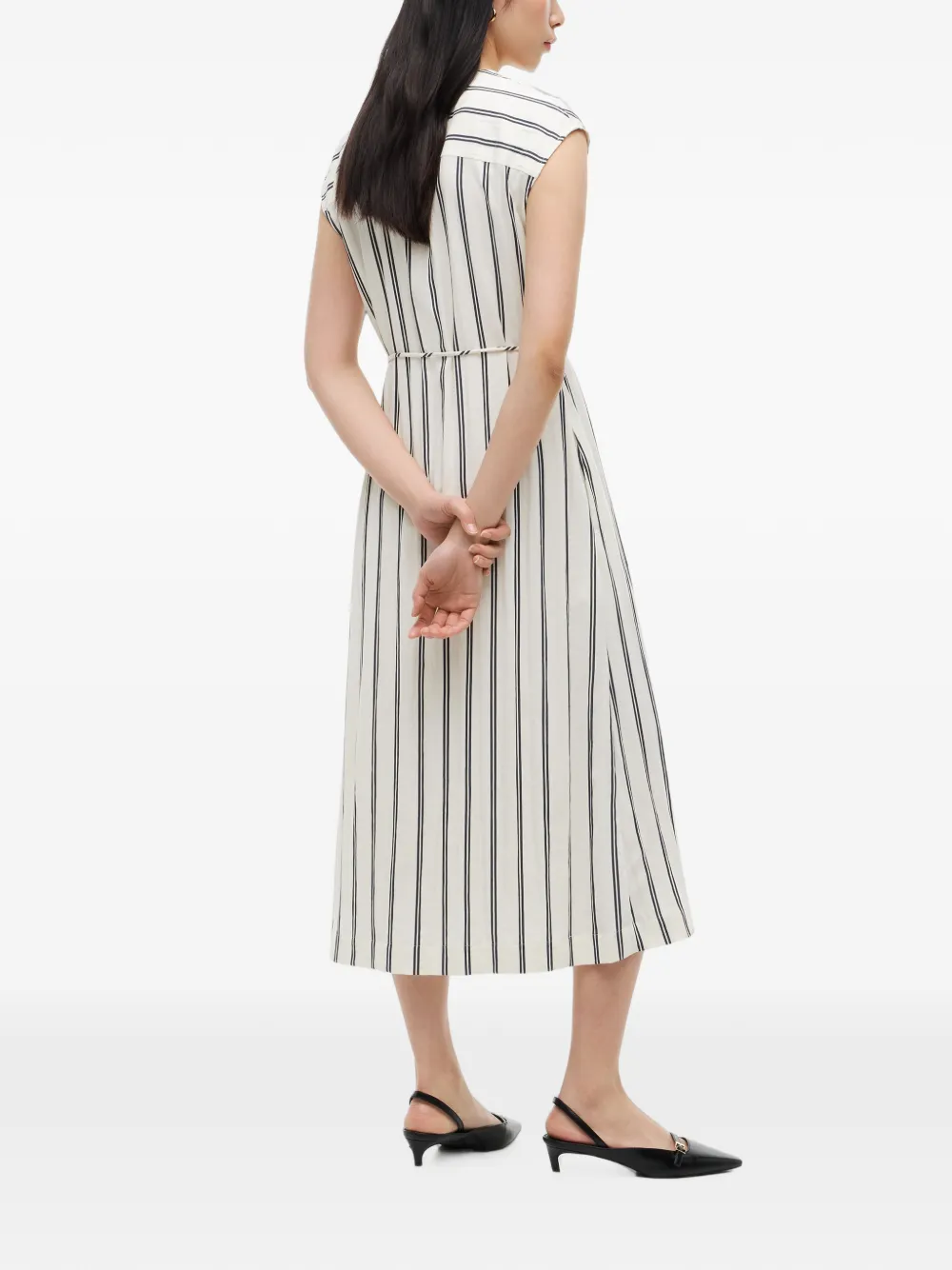Tommy Hilfiger Gestreepte midi-jurk met dubbele rij knopen Beige