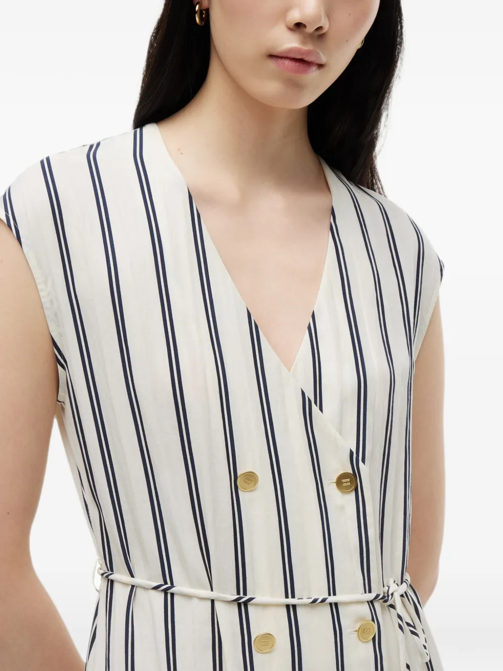 Tommy Hilfiger Gestreepte midi-jurk met dubbele rij knopen Beige