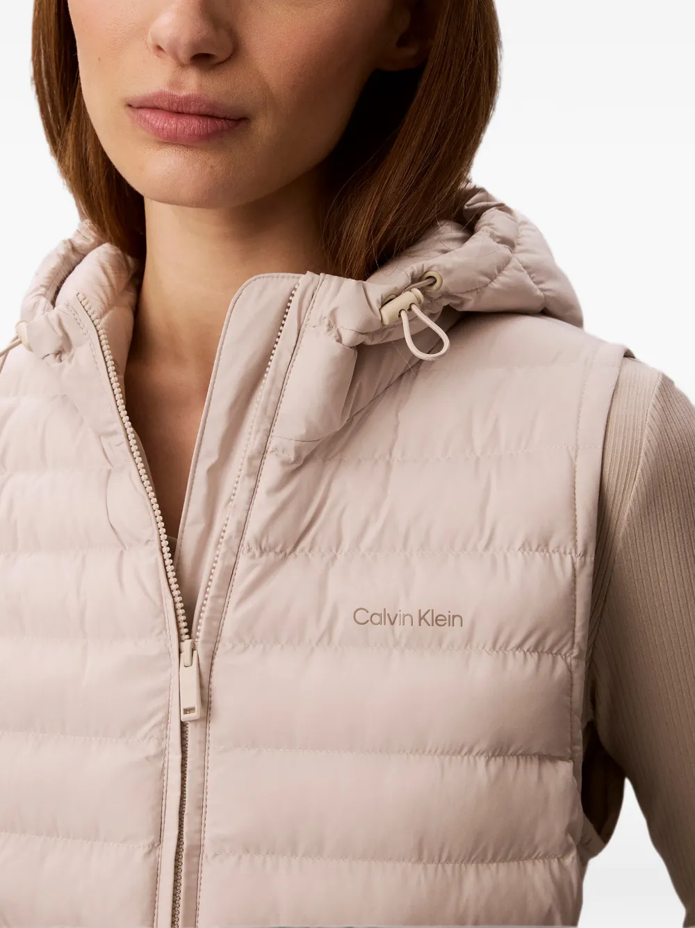 Calvin Klein Quilted Hooded Gilet in Neutrals, view 4
