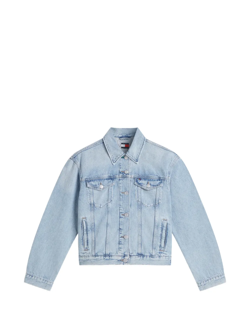 Tommy Jeans Flag-patch Faded Denim Jacket In Blue