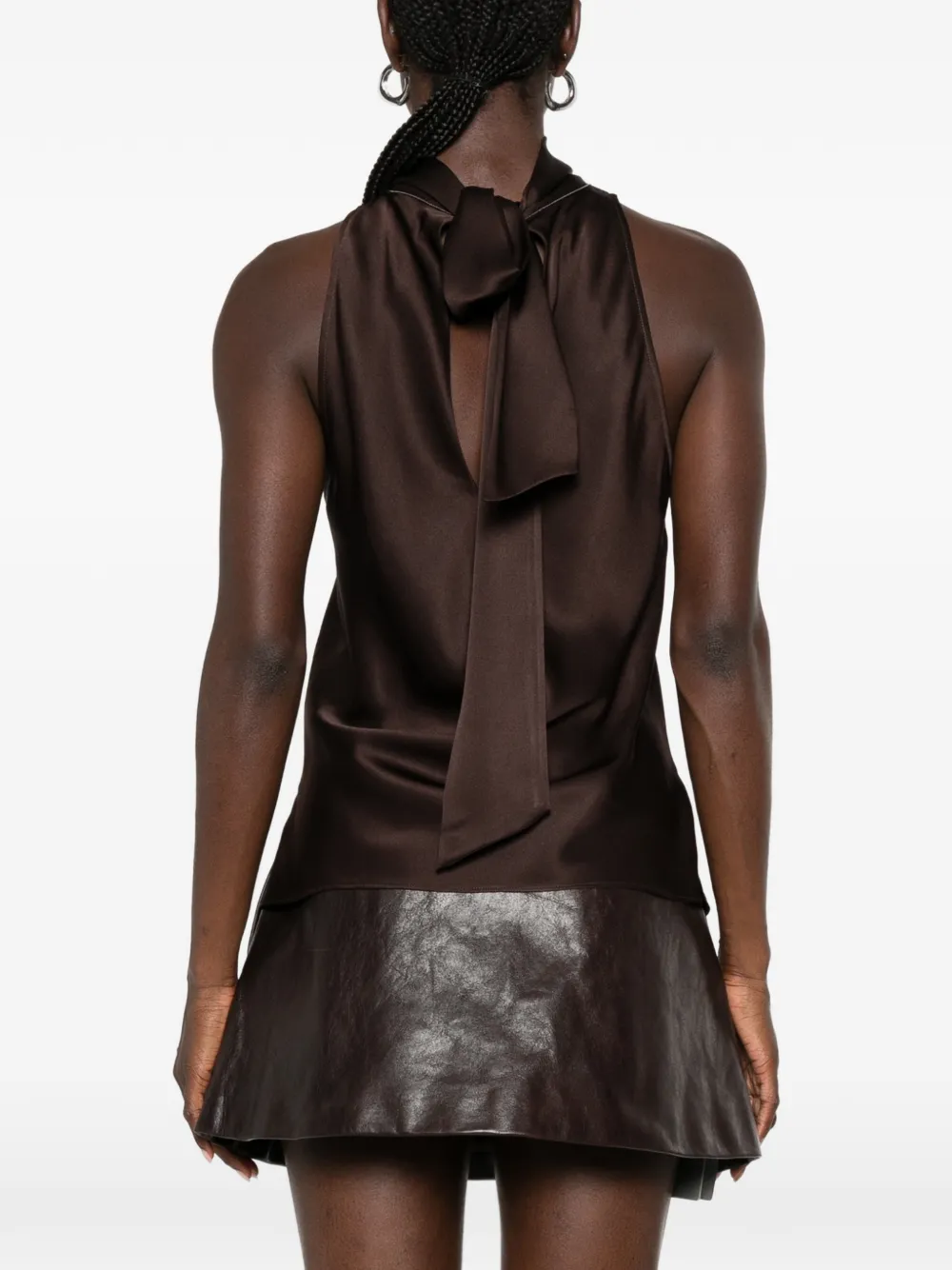 Brunello Cucinelli Zijden top met asymmetrische zoom Bruin