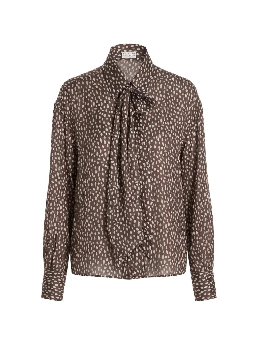 Brunello Cucinelli pussy-bow polka-dot shirt - Marrone