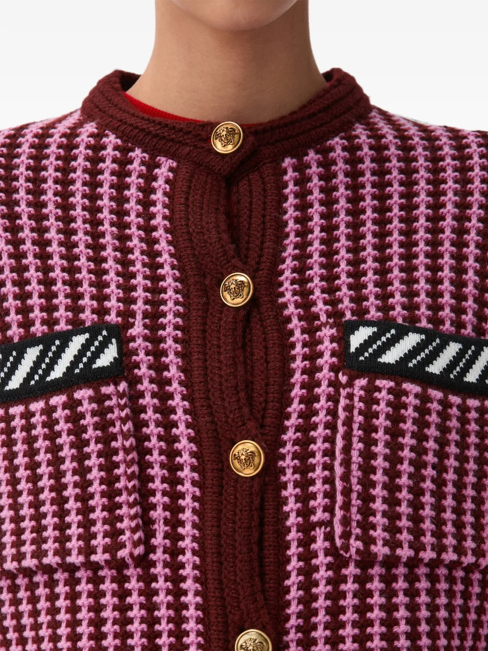 Versace Wollen gebreid vest met gehaakte stiksels Paars