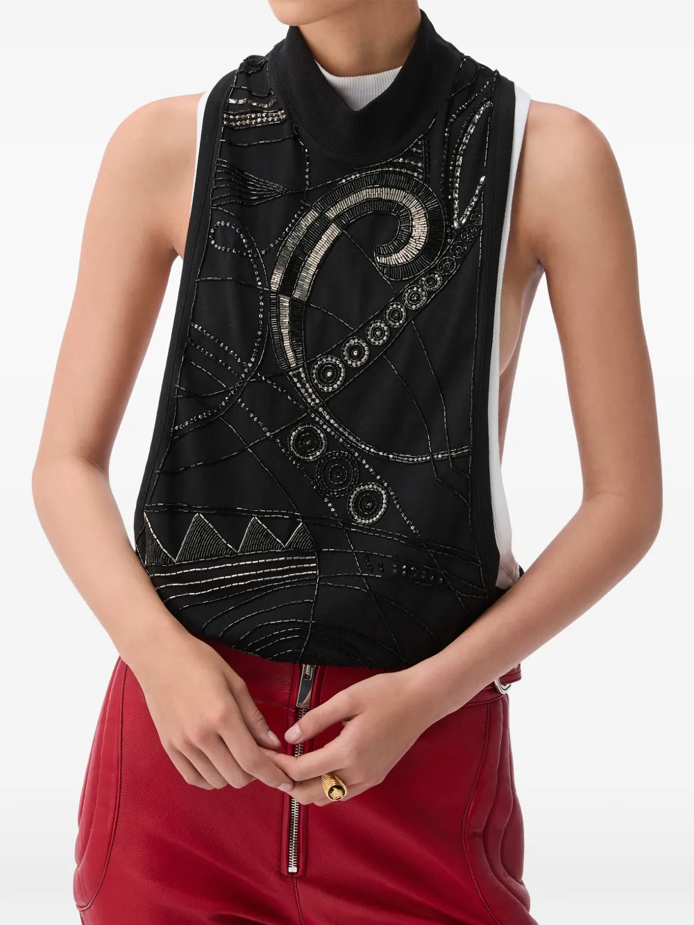 Versace Geborduurde stretch katoenen jersey tanktop Zwart