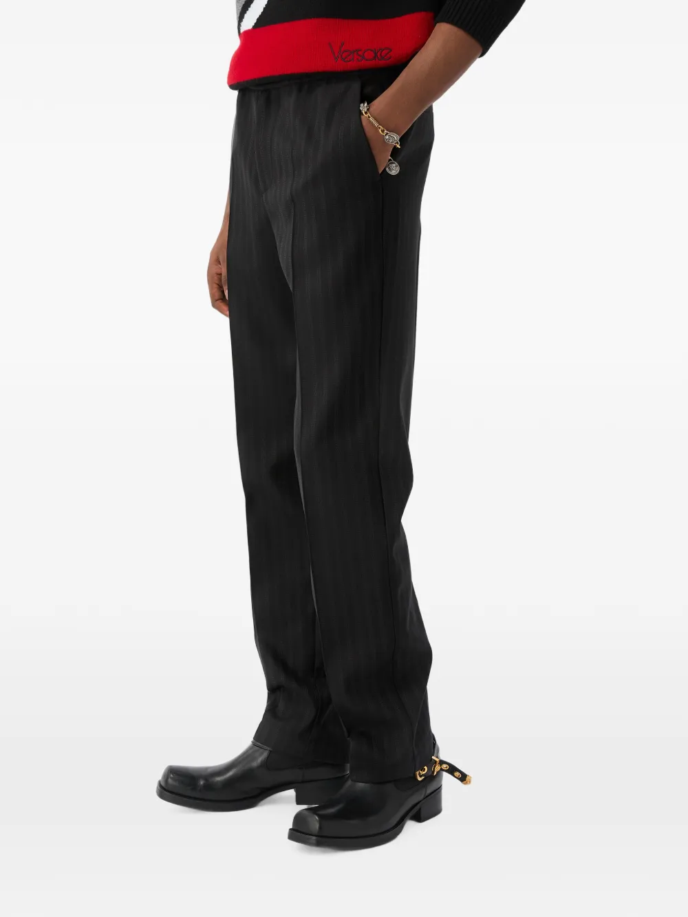 Versace Wollen broek met jacquard Zwart