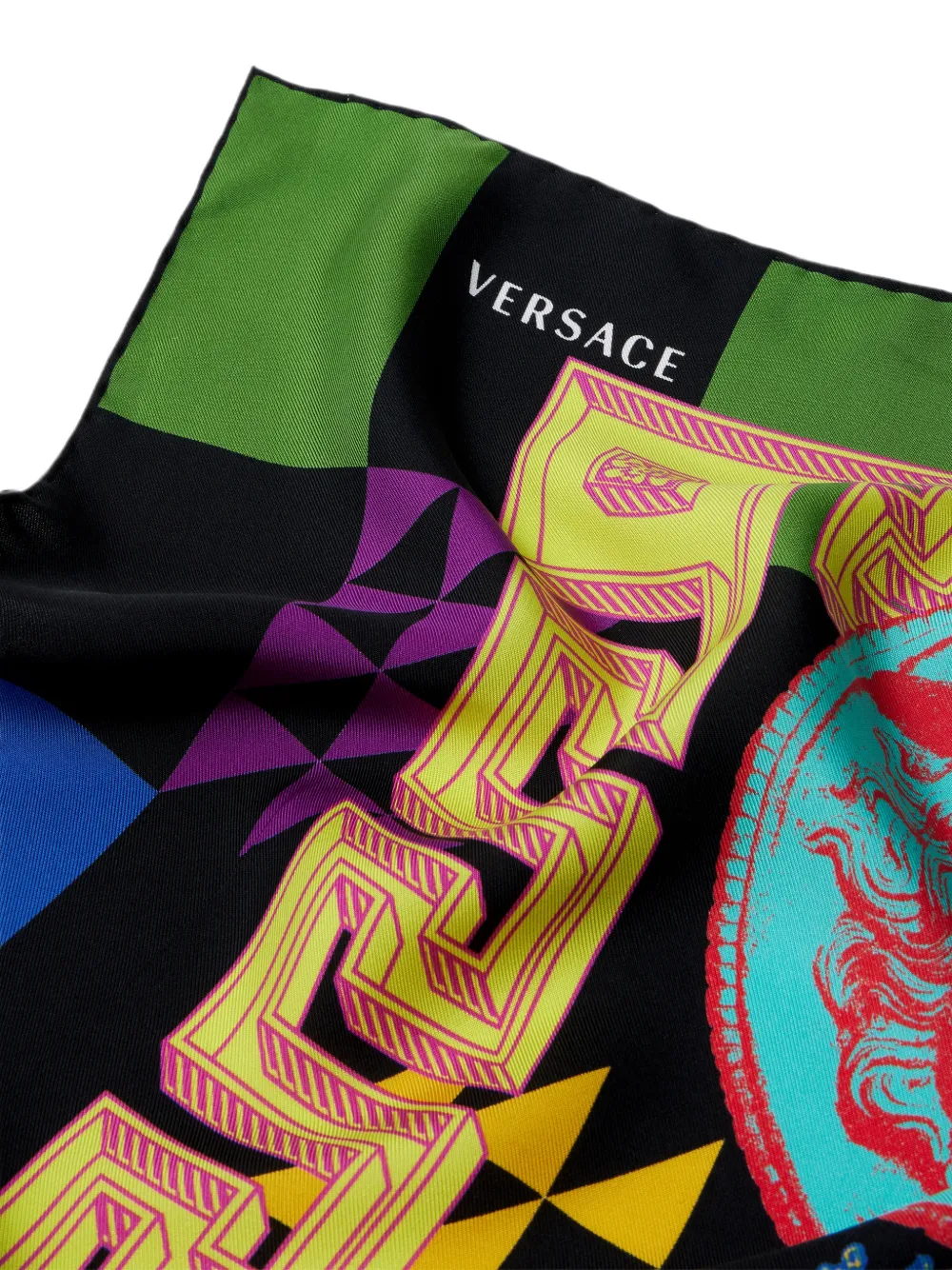 Versace Zijden twill sjaal met print (90 cm) Groen
