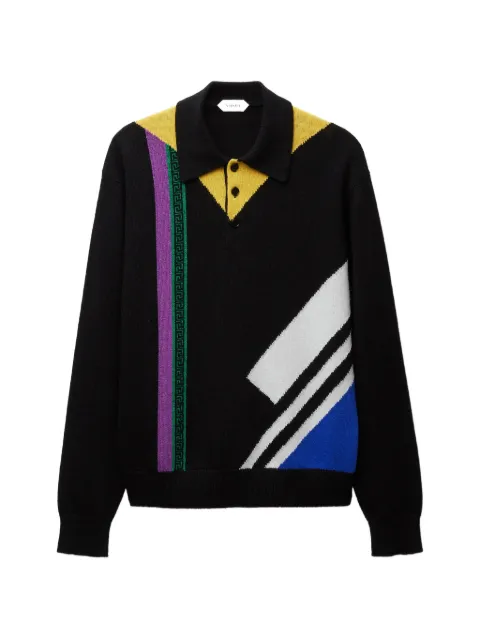 Versace wool intarsia knit polo jumper