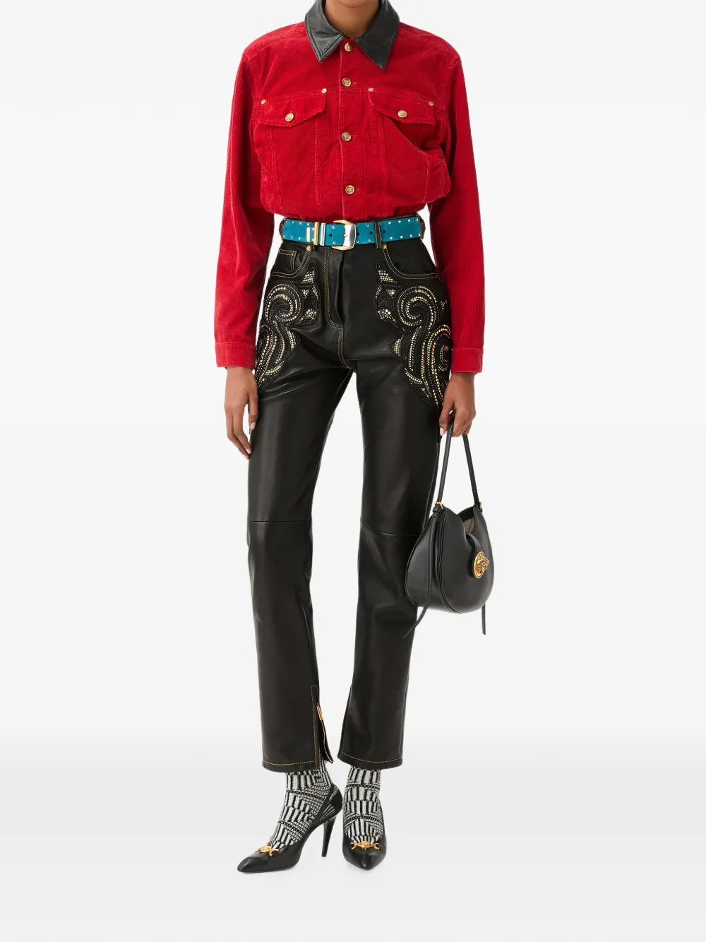 Versace Nappa broek met borduurwerk Zwart