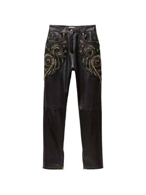 Versace pants de piel de napa bordada