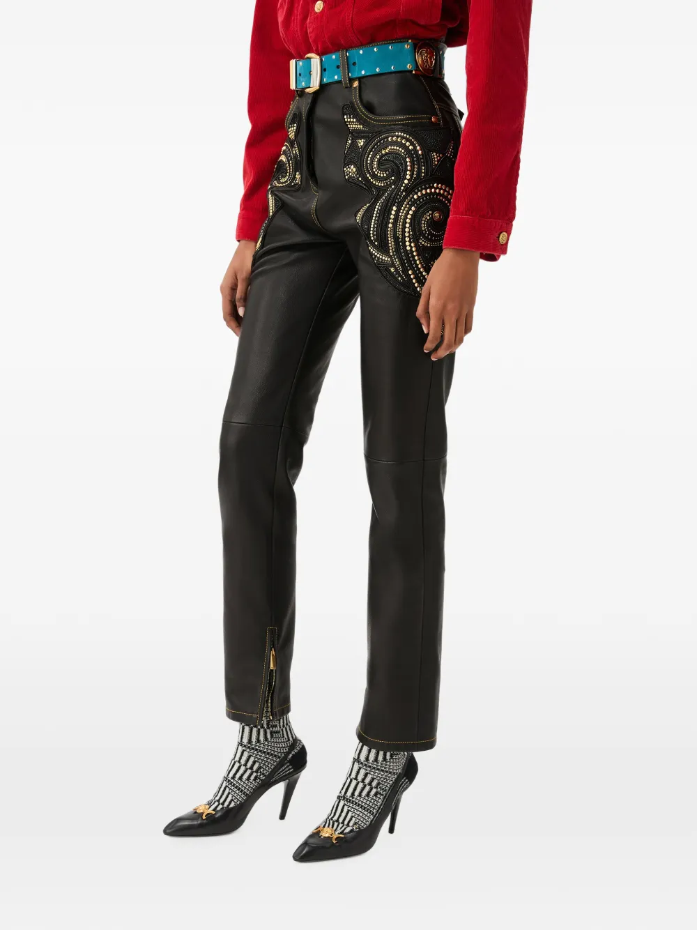 Versace Nappa broek met borduurwerk Zwart