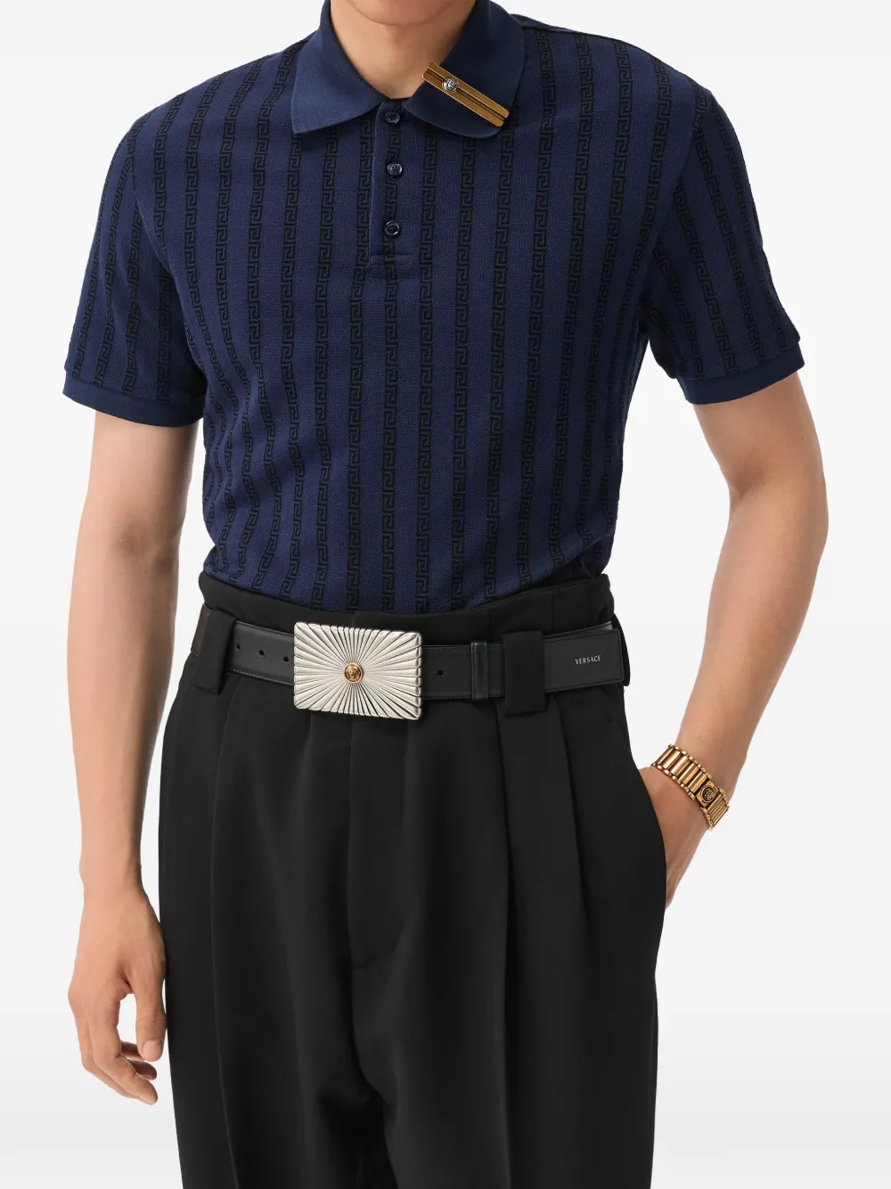 Versace Piqué poloshirt met katoenen jacquard Blauw