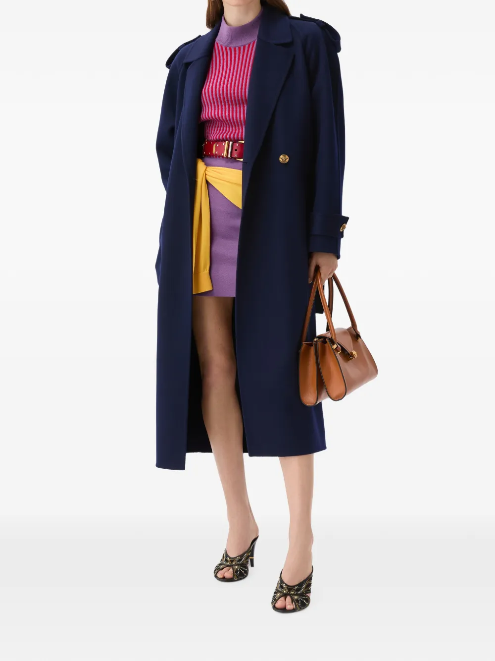 Versace Jas met epauletten en ceintuur Blauw