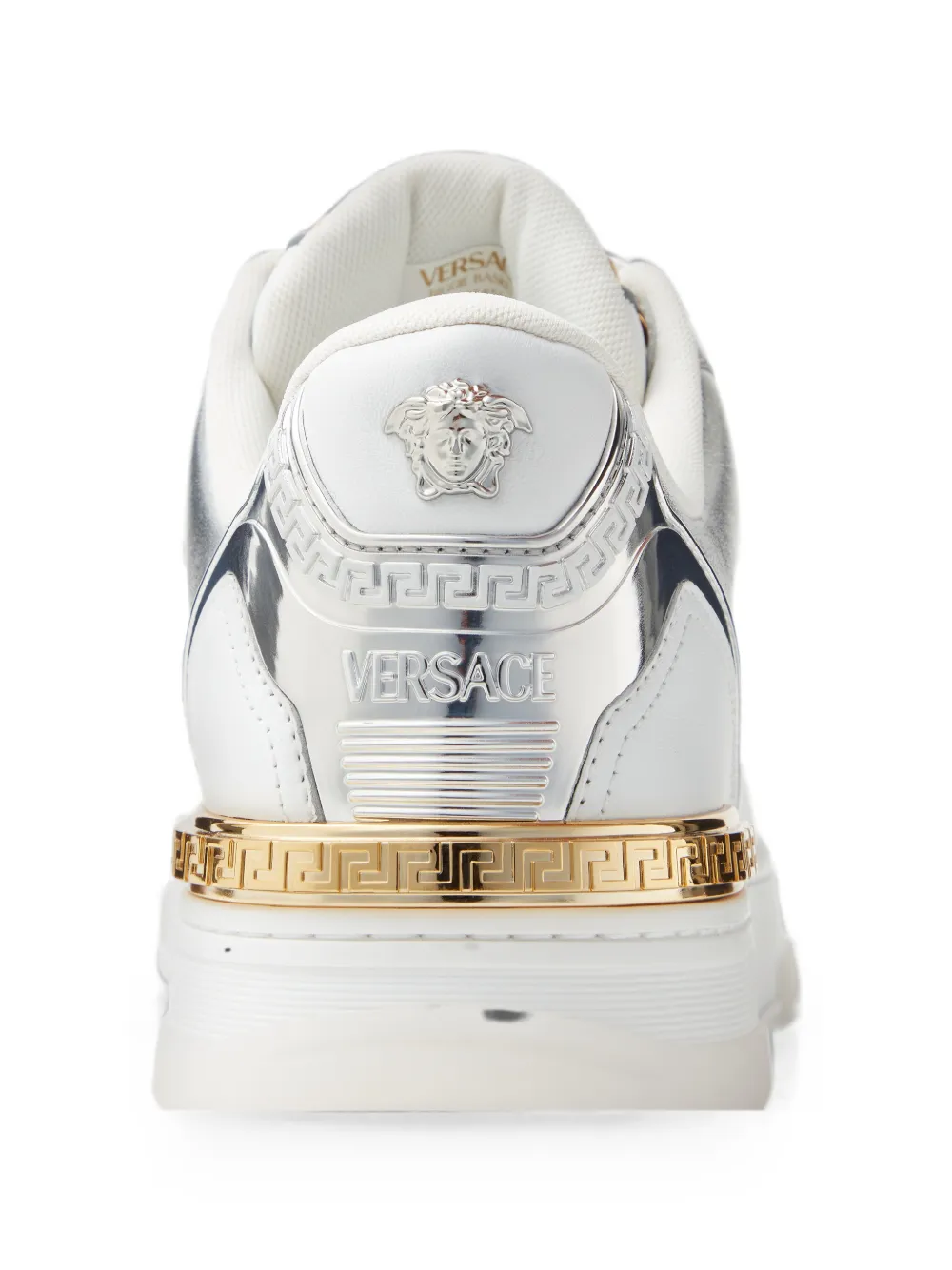 Versace Biggie Basket leather & metallic-nappa trainers Wit