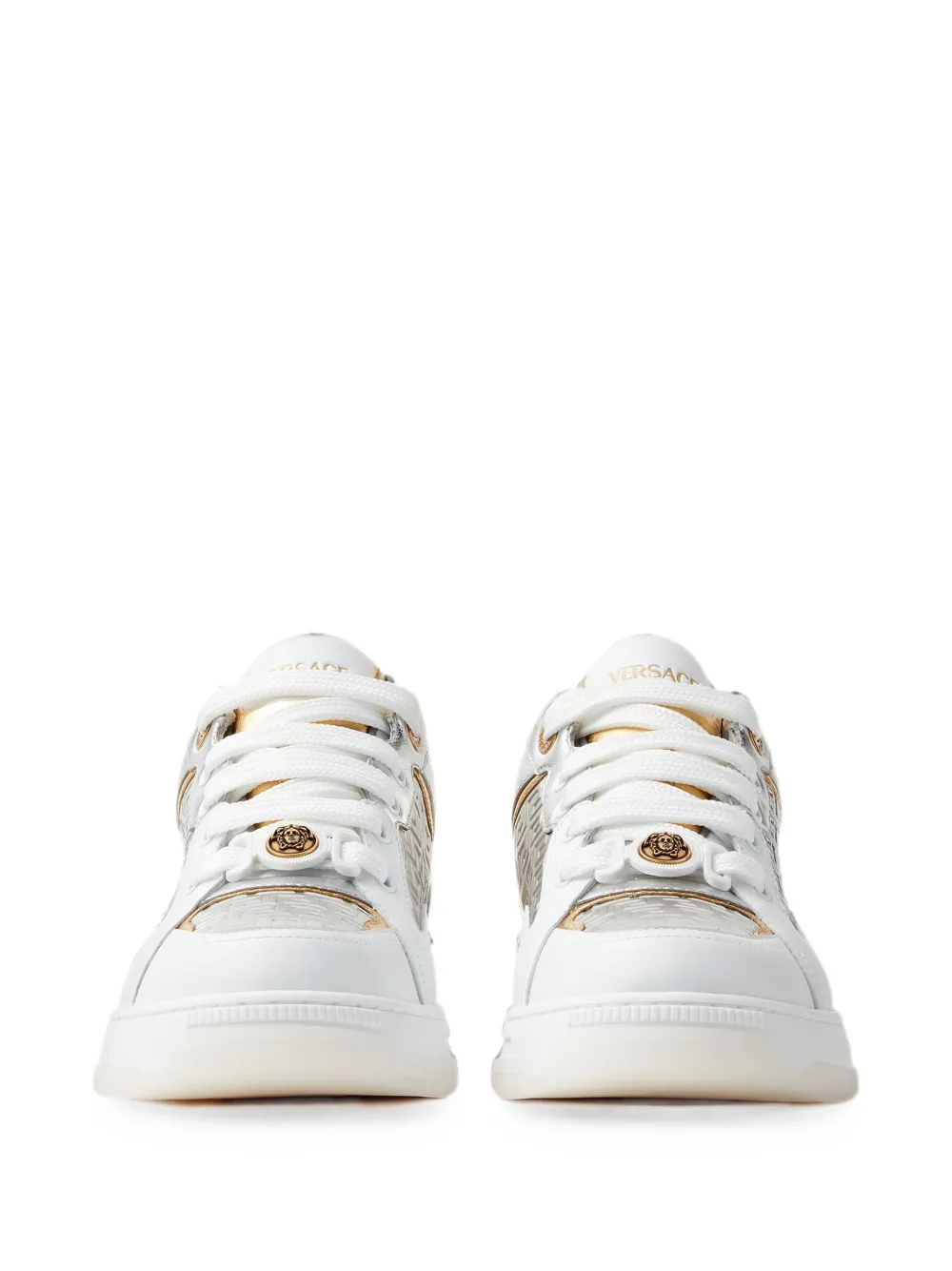 Versace Biggie Basket leather & metallic-nappa trainers Wit