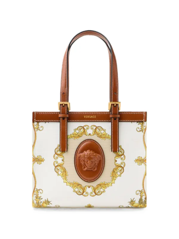 Versace Rivière Printed Mini Canvas Tote in White