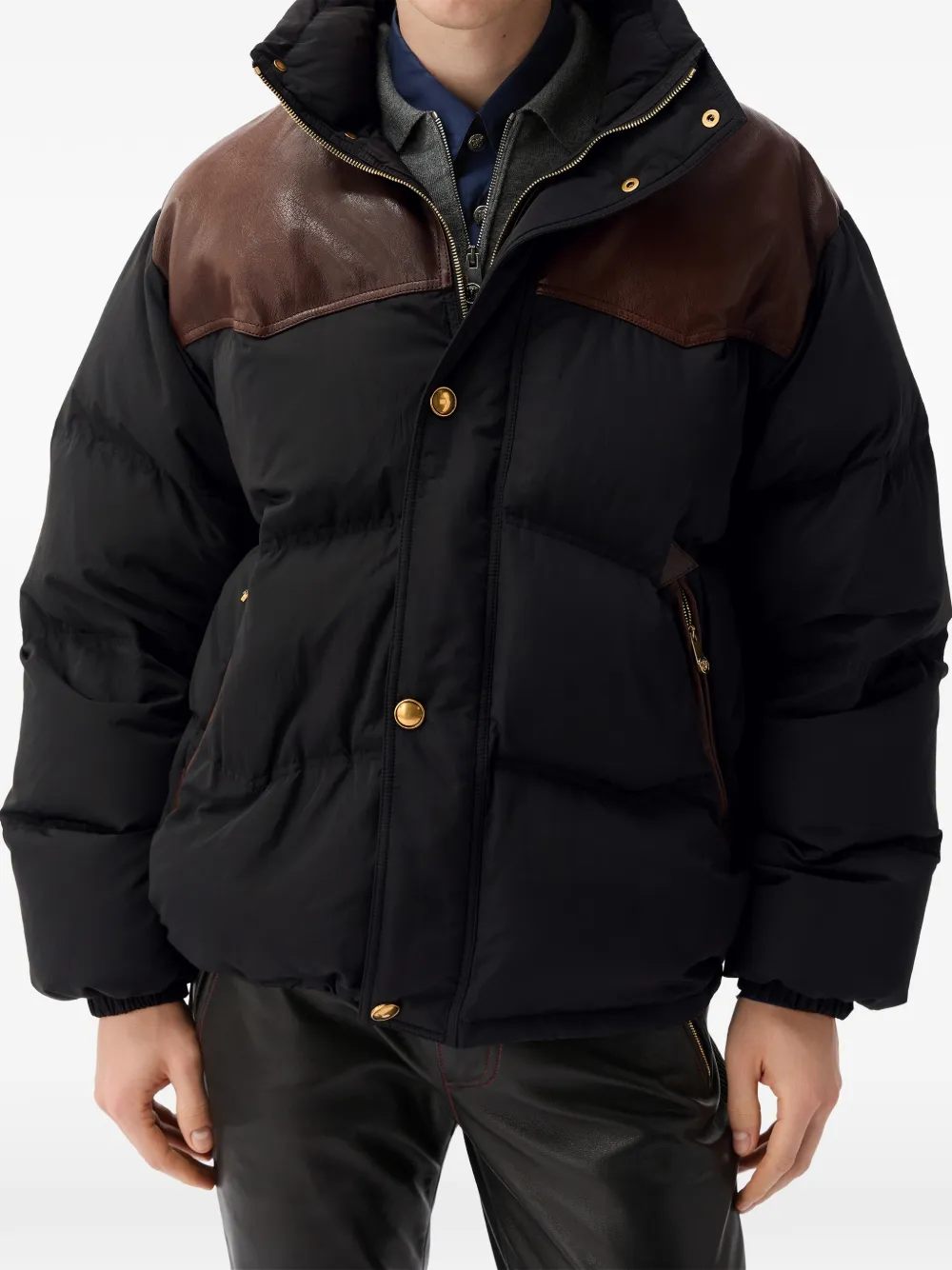 Versace Leren donsjack Zwart
