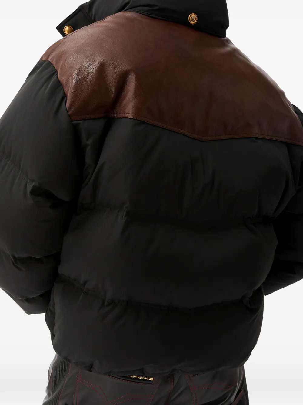 Versace Leren donsjack Zwart