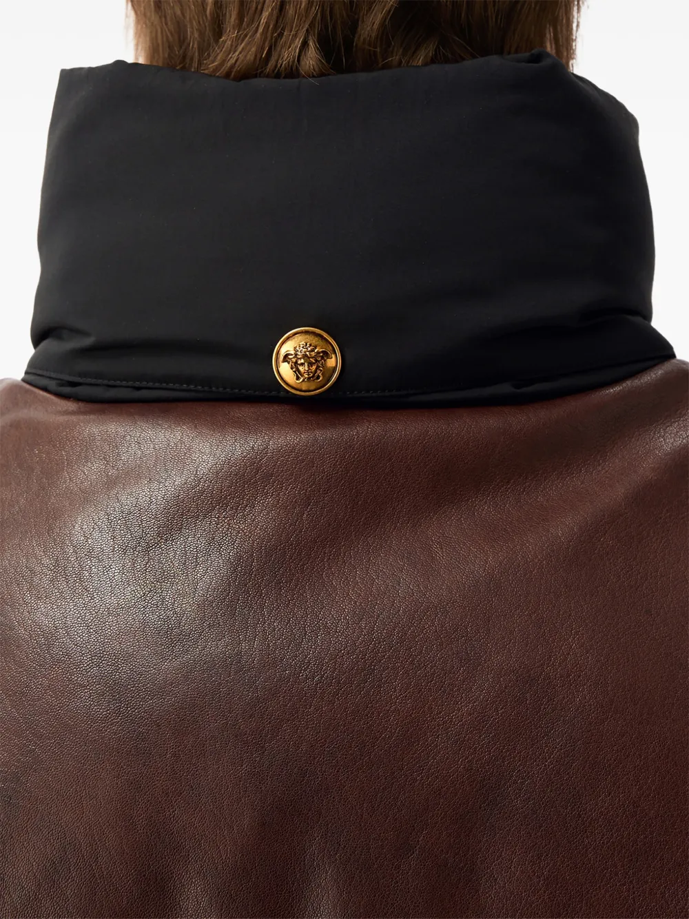 Versace Leren donsjack Zwart