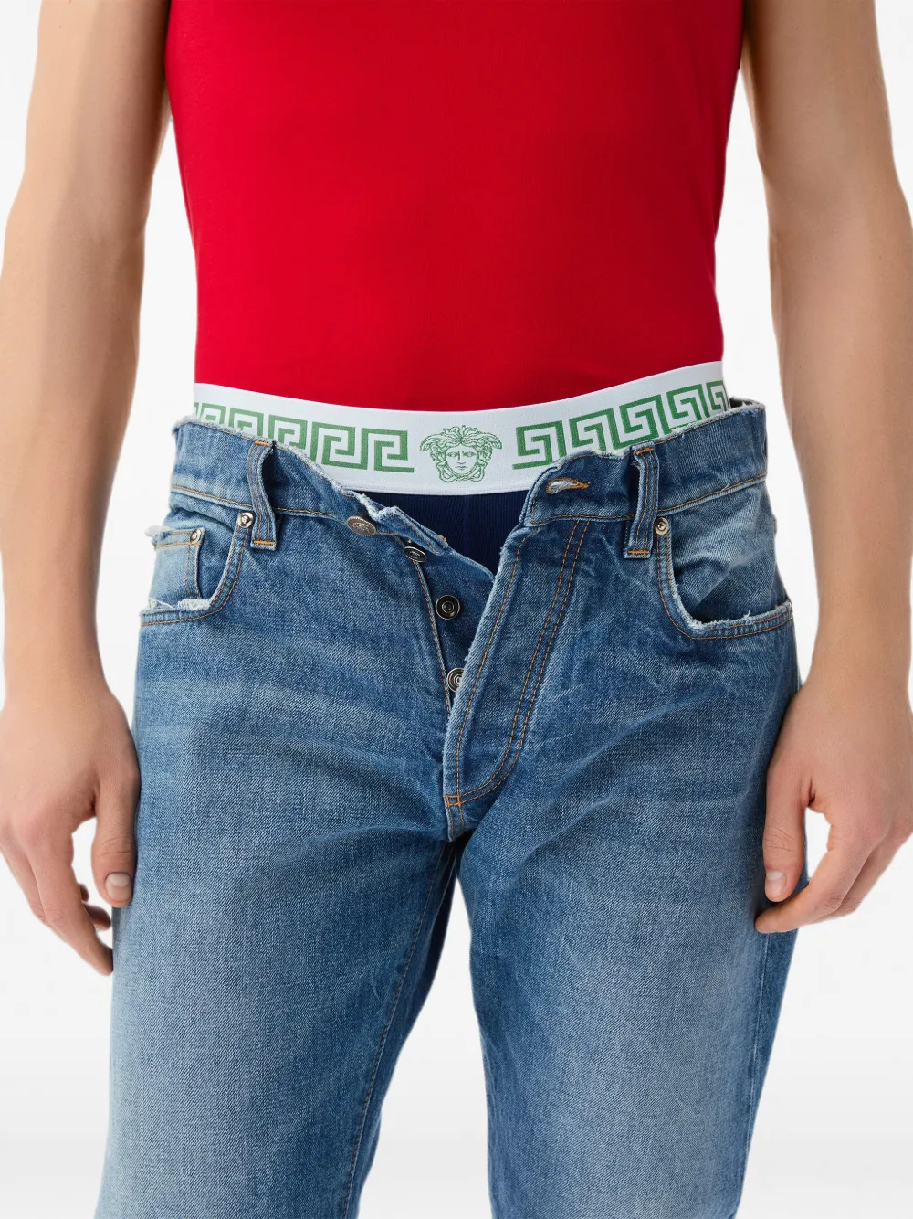 Versace Geribbelde katoenen boxershorts Blauw