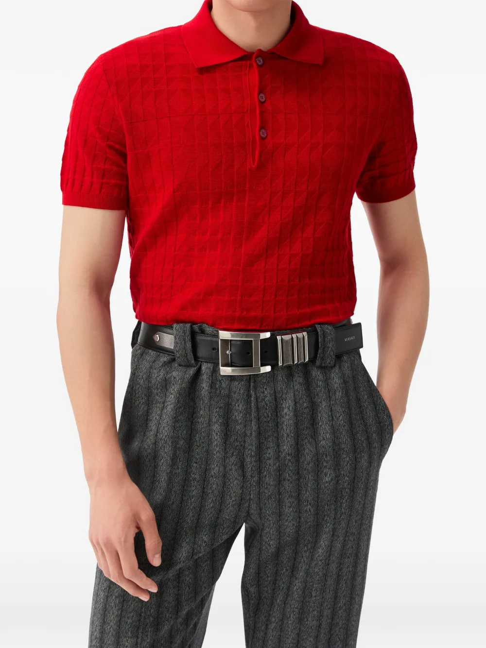 Versace Wollen gebreid poloshirt Rood