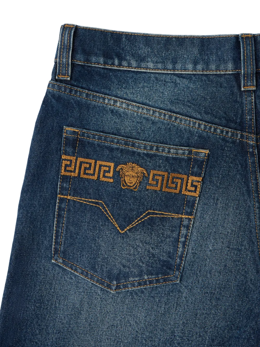Versace Straight jeans met geborduurd detail Blauw