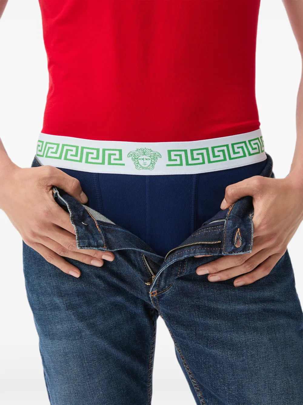Versace Geribbelde katoenen-jersey boxershorts Blauw
