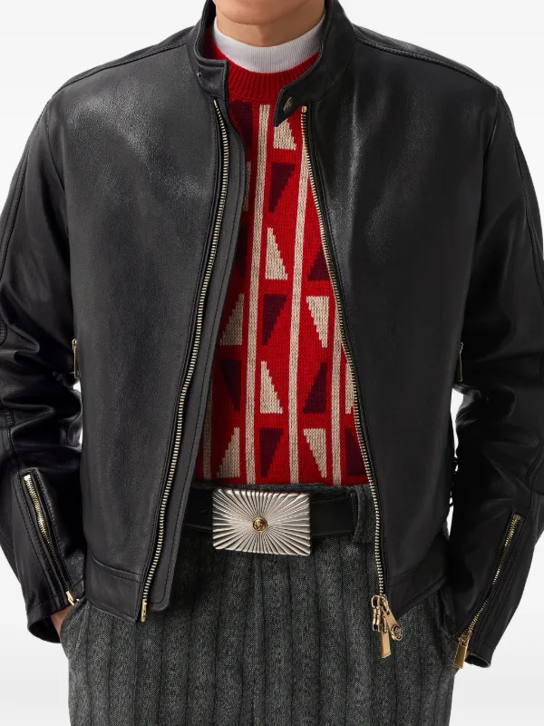 Versace レザーライダースジャケット | ブラック | FARFETCH JP
