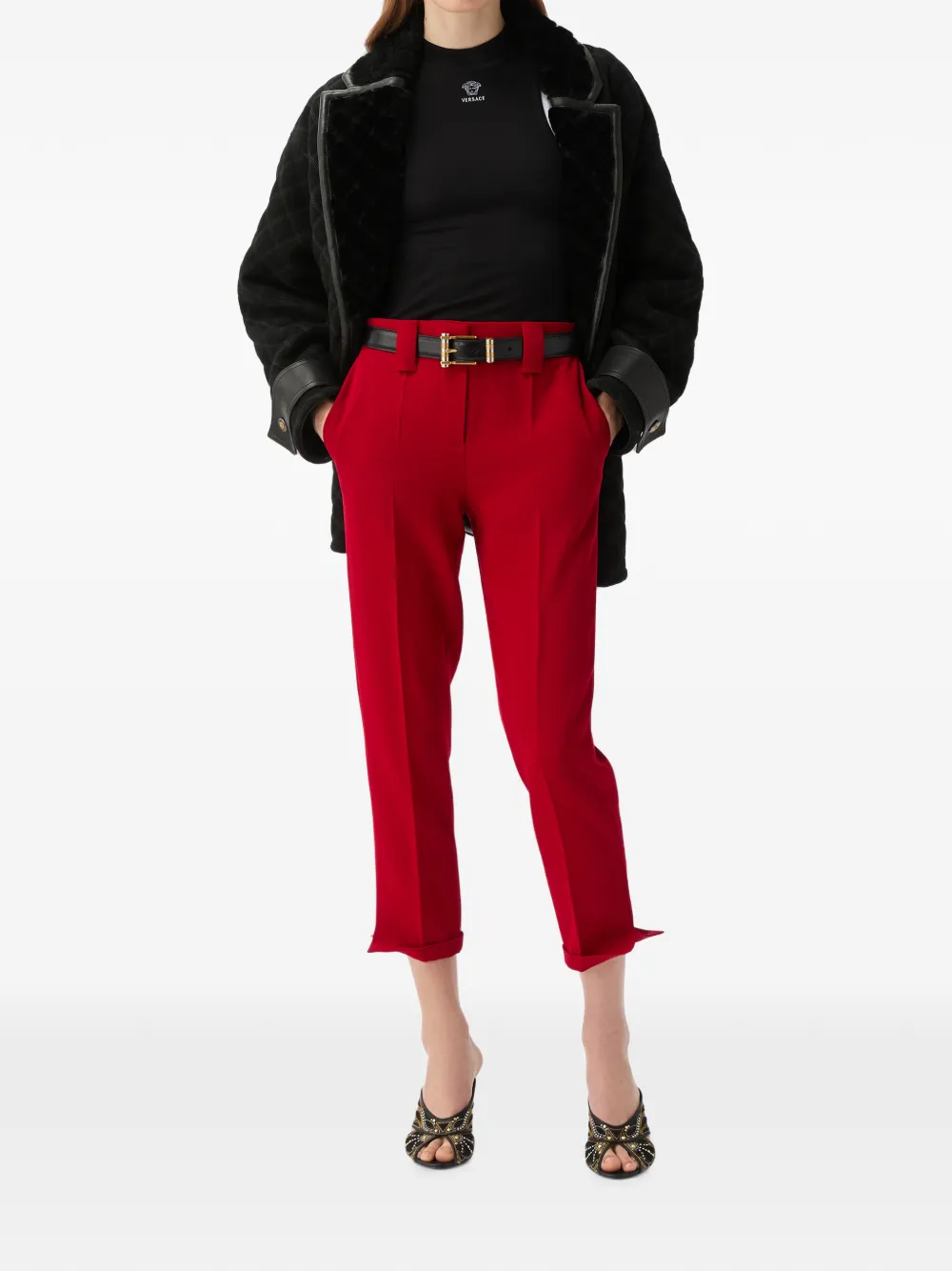 Versace Wollen grain-de-poudre pantalon Rood