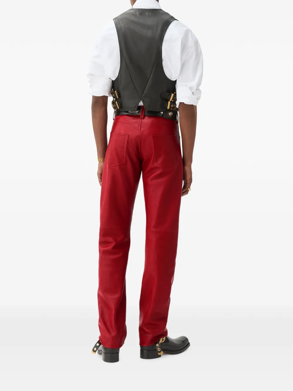 Versace Leren broek Rood