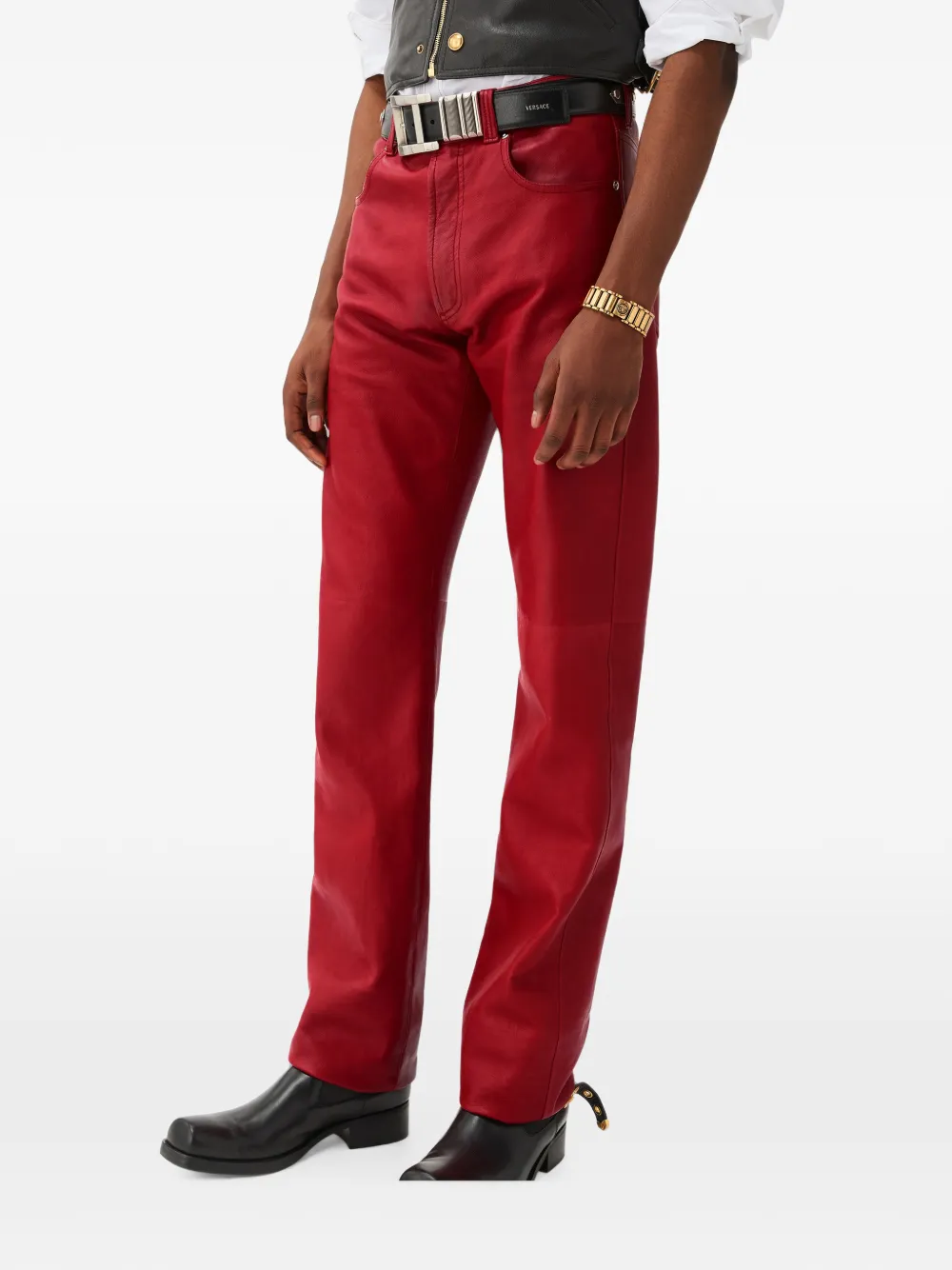 Versace Leren broek Rood