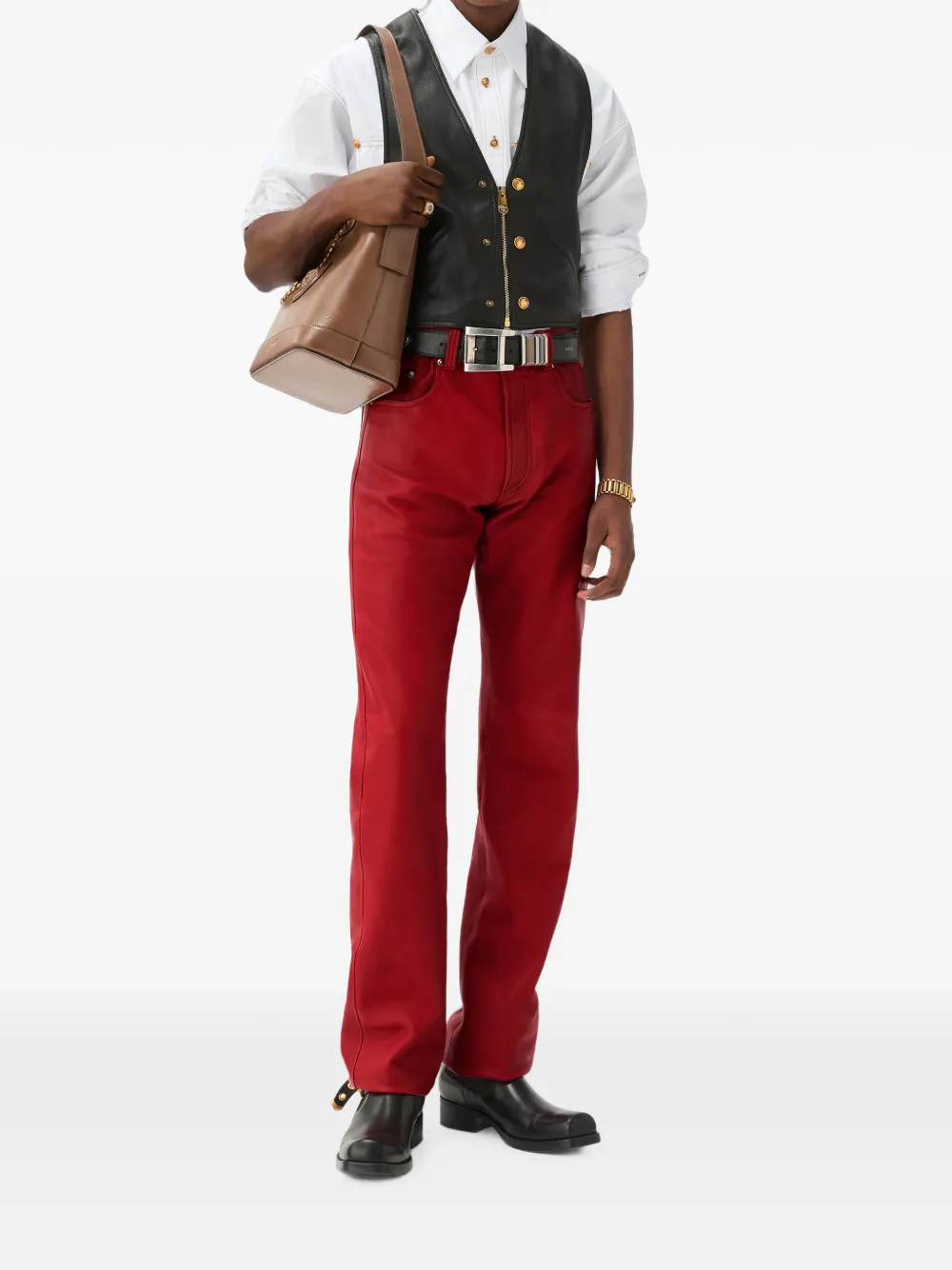 Versace Leren broek Rood