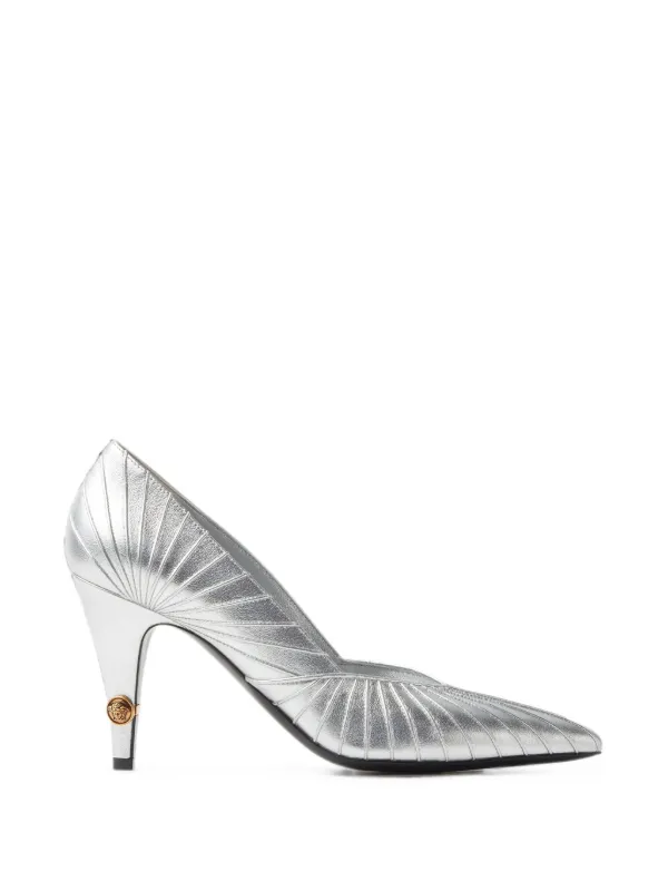 Versace Gianni Metallic Nappa Pumps 90 Mm in Silver