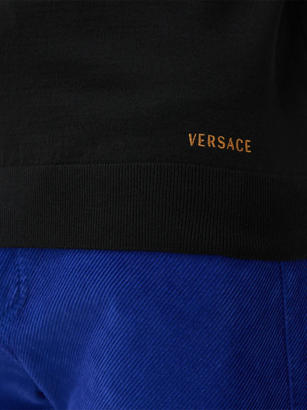 Versace Gebreide wollen trui met borduurwerk en ronde hals Zwart