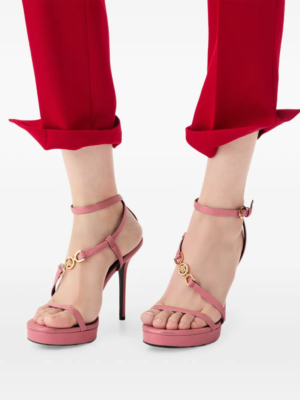Versace Medusa '95 embellished leather sandals 115 mm Roze