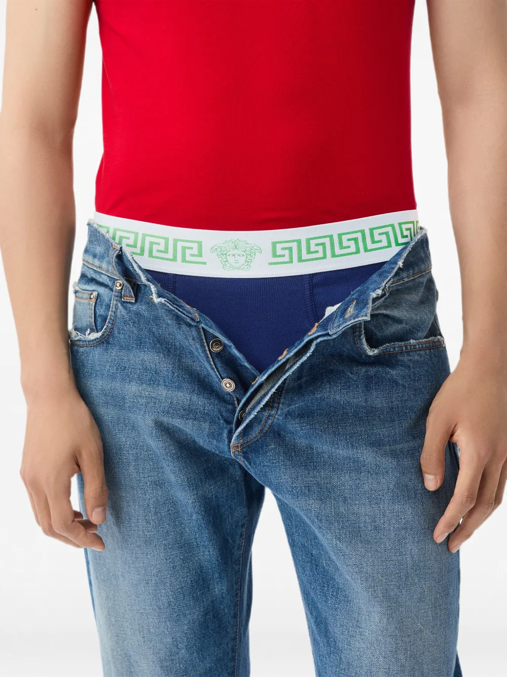 Versace Geribbelde slip van katoenen-jersey Blauw