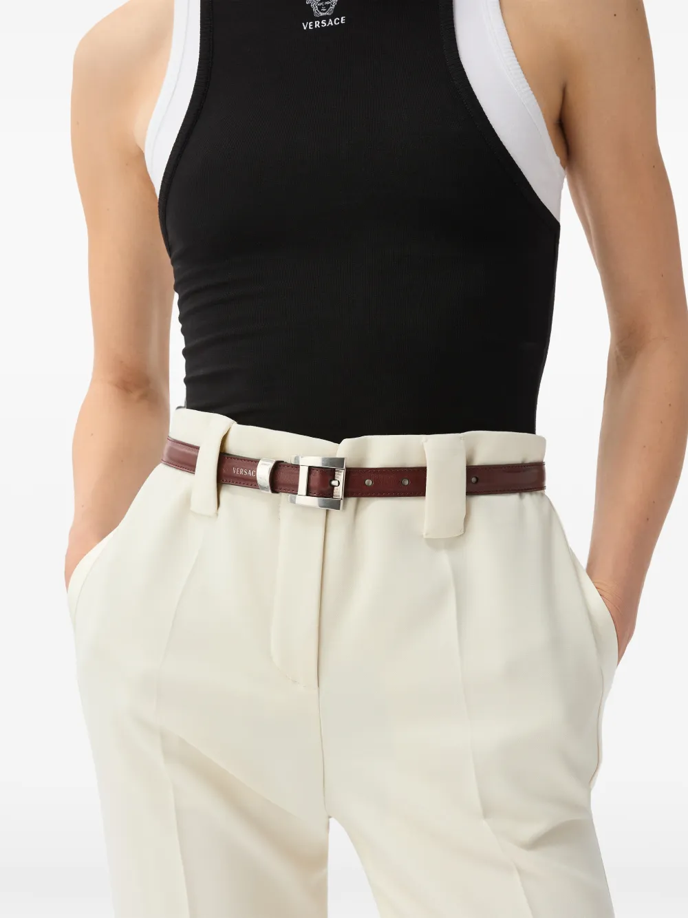 Versace Leren riem (2 cm) Bruin