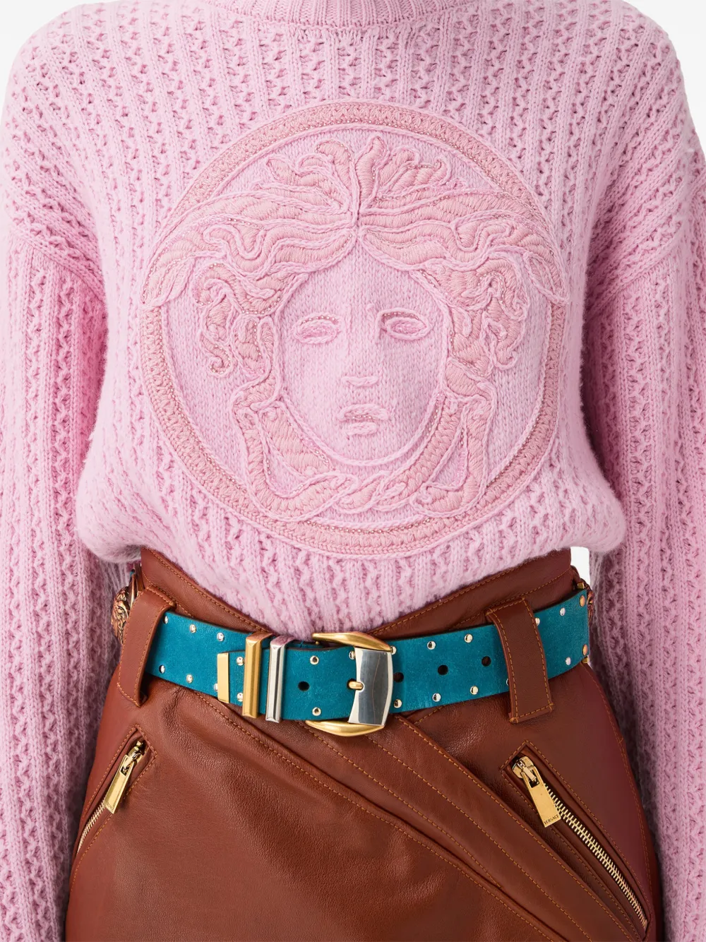 Versace Gebreide trui van wol en kasjmier met borduurwerk Roze