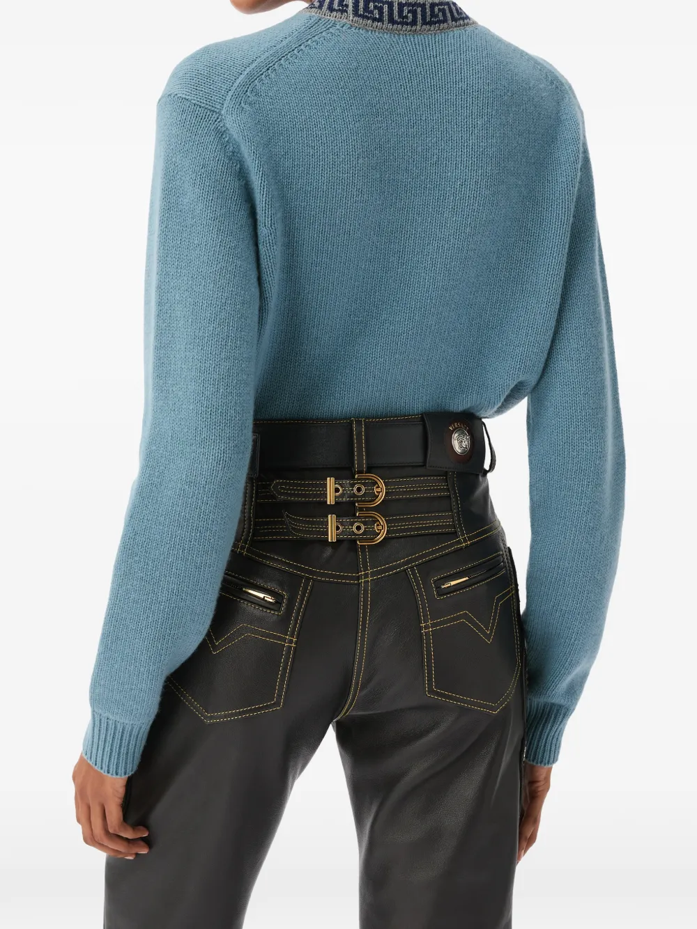 Versace Kasjmier en wollen trui met ronde hals Blauw