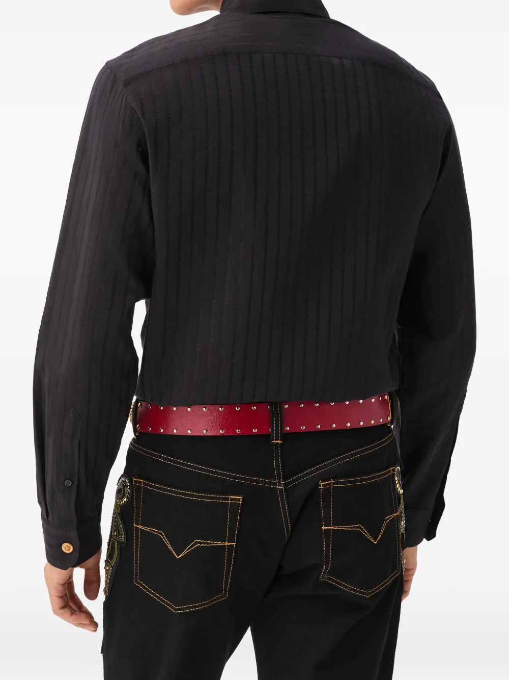 Versace Katoenen-zijden overhemd met jacquard Zwart