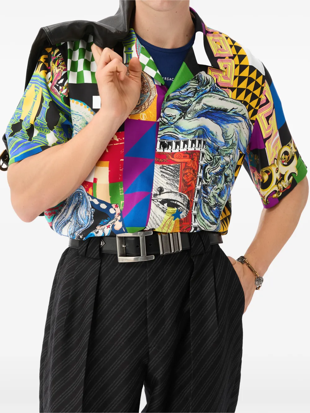 Versace Zijden-twill overhemd met print Zwart