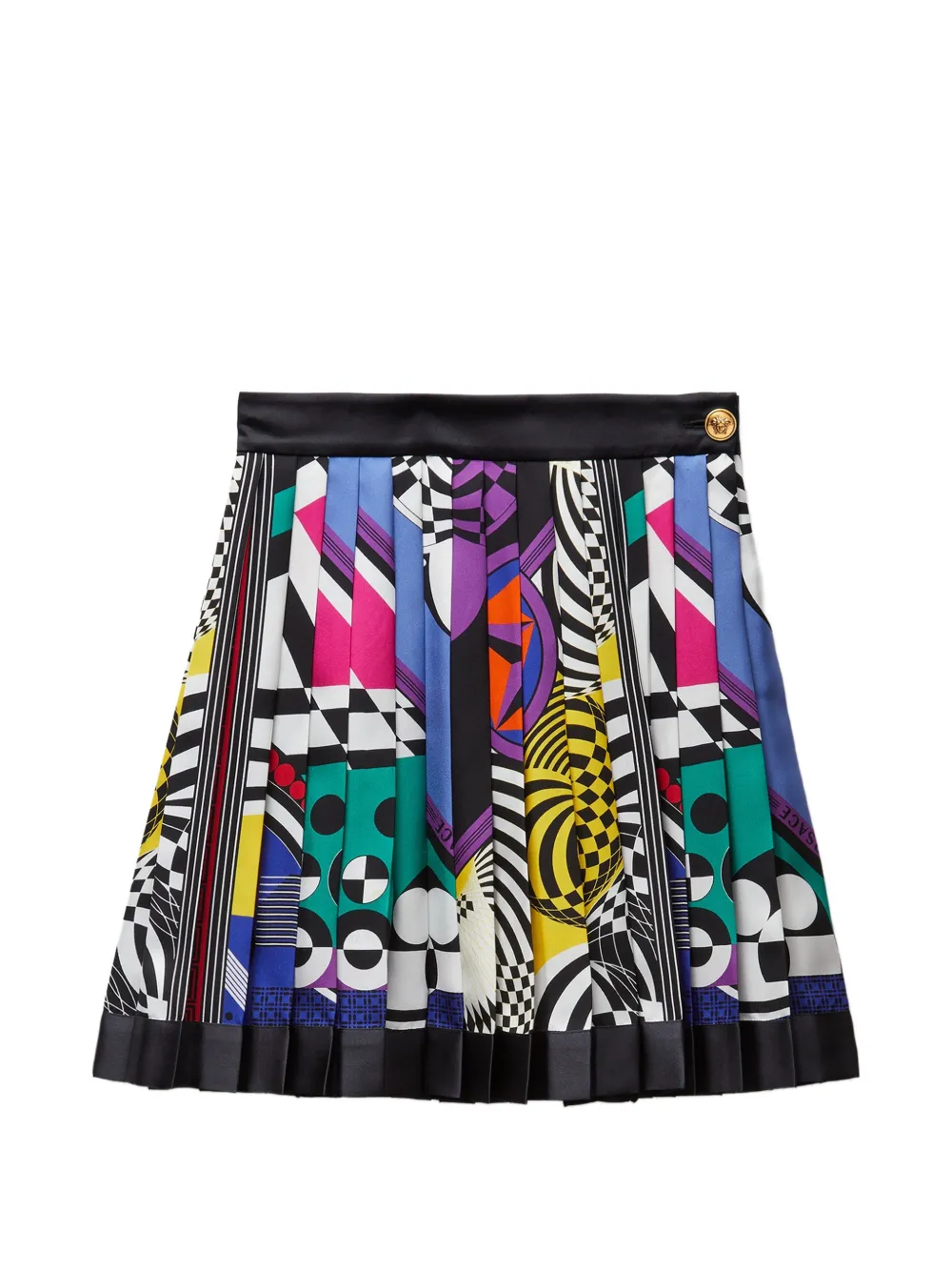 Versace Minigonna plissé in twill di seta con stampa - Nero