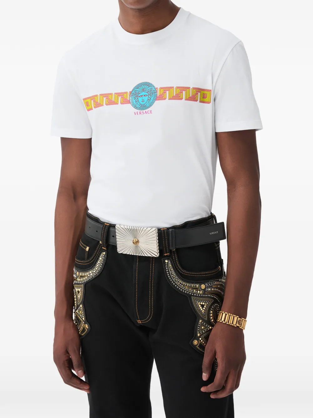 Versace Katoenen-jersey T-shirt met print Wit