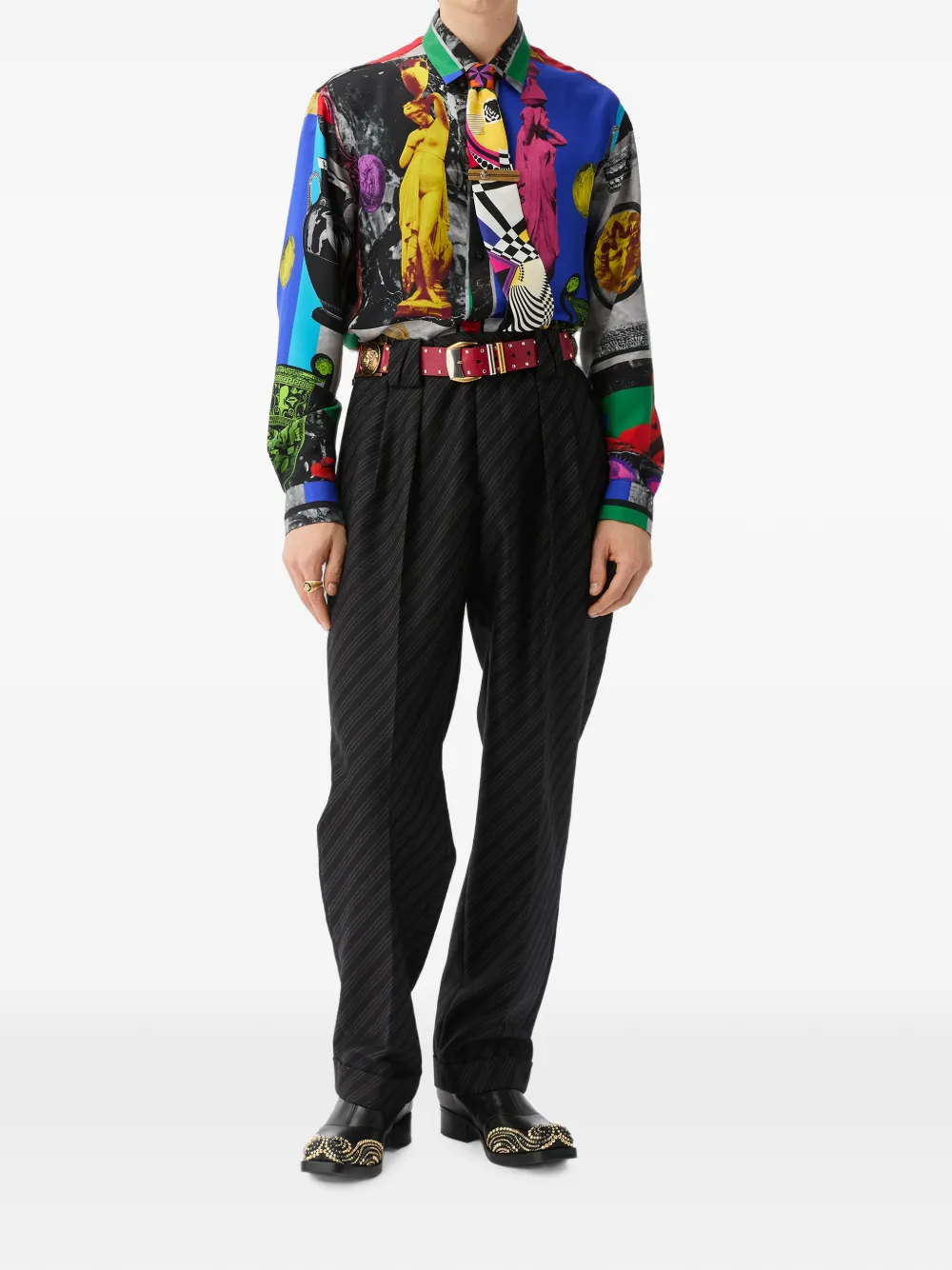 Versace Wollen pantalon met krijtstreep Zwart