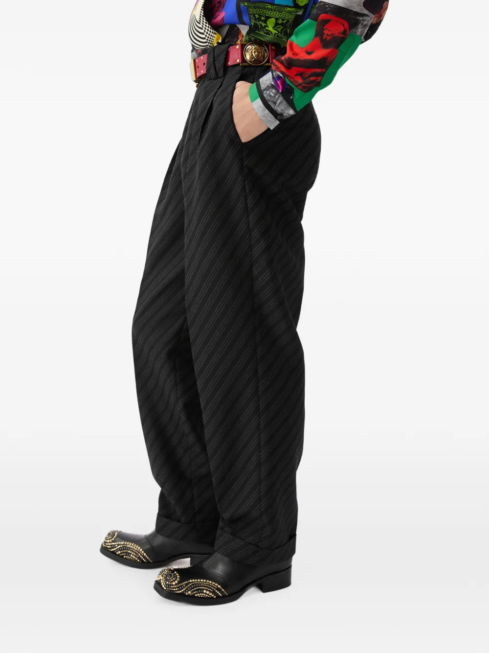 Versace Wollen pantalon met krijtstreep Zwart