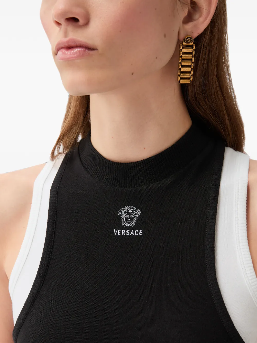 Versace Stretch katoenen jersey tanktop met geborduurd logo Zwart