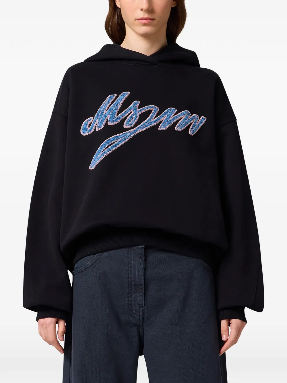 Msgm Logo-patch Oversized Hoodie In Black
