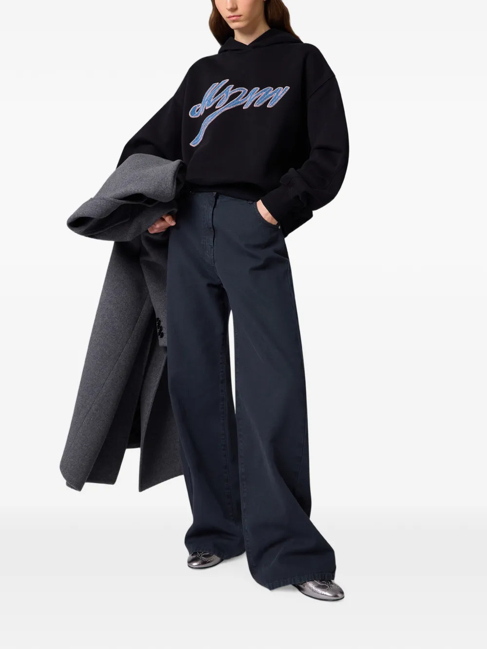 Msgm Logo-patch Oversized Hoodie In Black