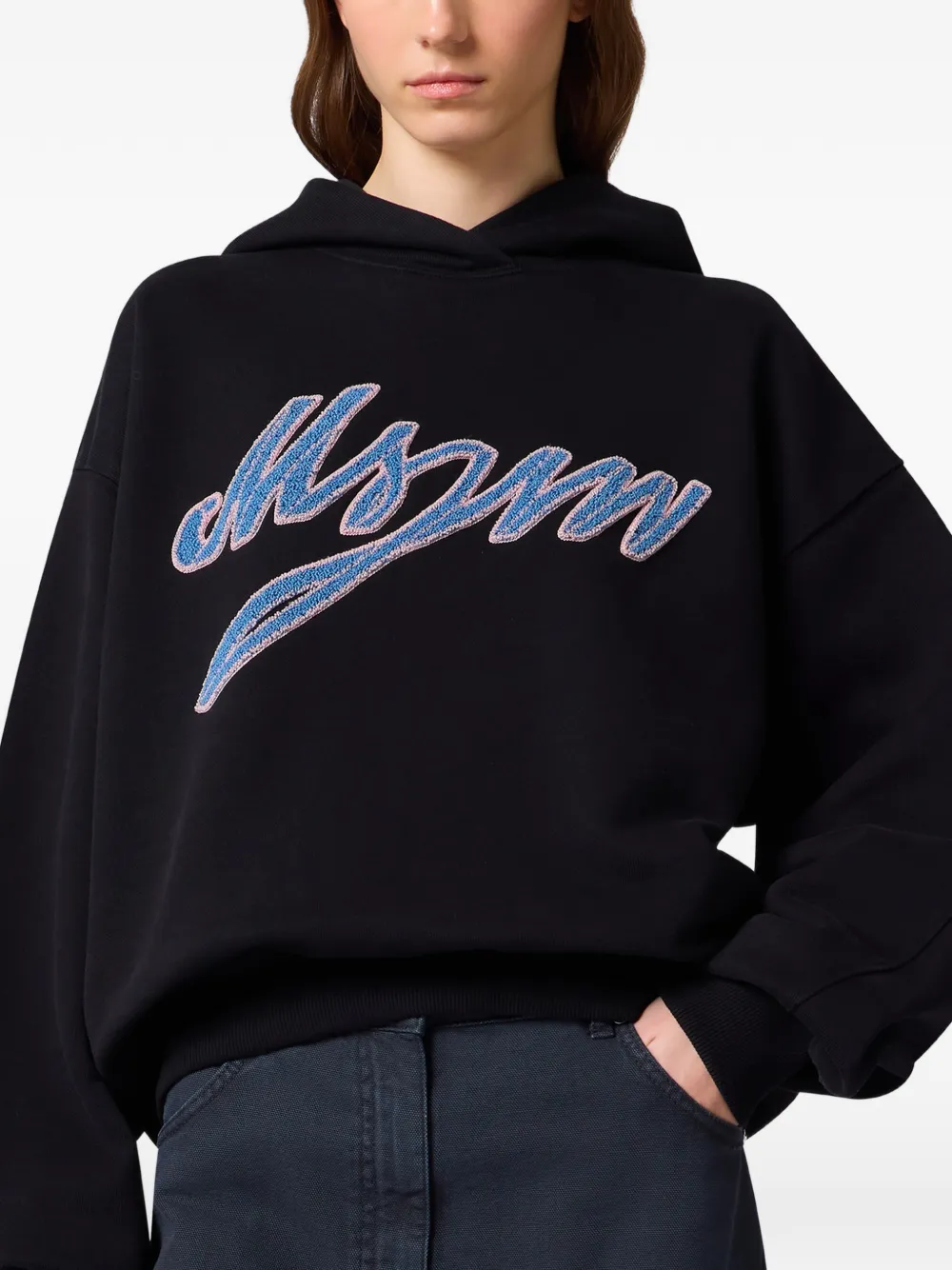 Msgm Logo-patch Oversized Hoodie In Black
