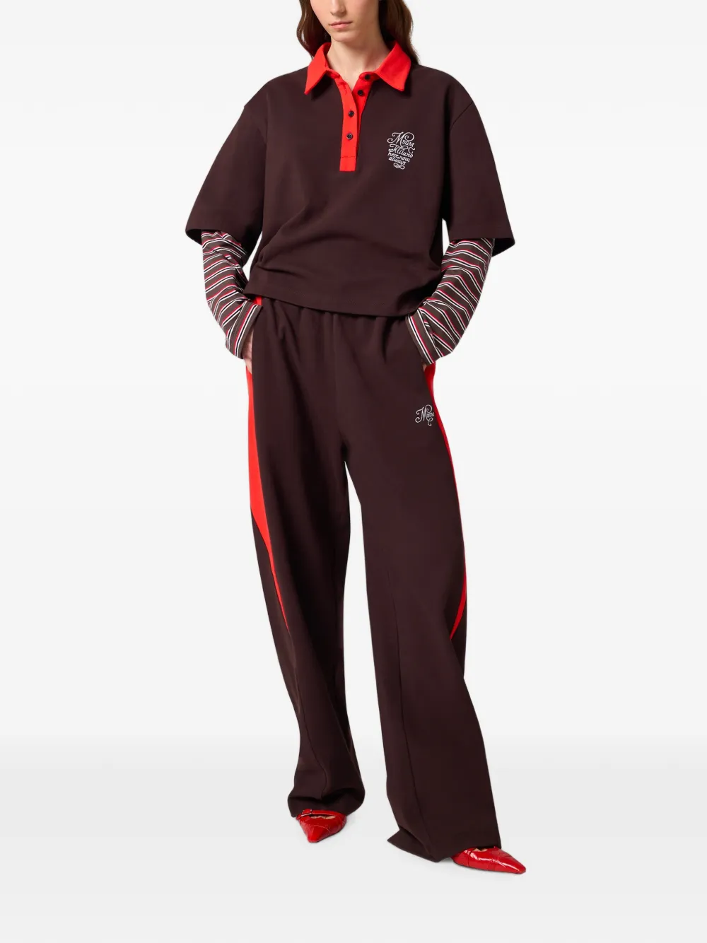 MSGM Trainingsbroek met geborduurd logo en contrasterend vlak Bruin